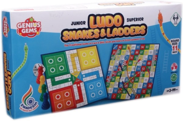 GEMS LUDO SNAKES & LADDERS BOARD GAME - 9" X 9"